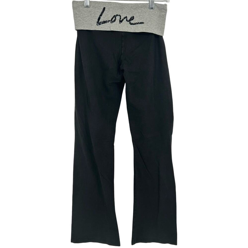VTG y2k Women's Grey Black Low Rise Victoria's Secret LOVE Fold Over Leggings~S - Picture 5 of 7